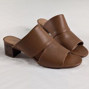 J. Jill Brown Leather Open Toe Double Strap Block Heel Sandals